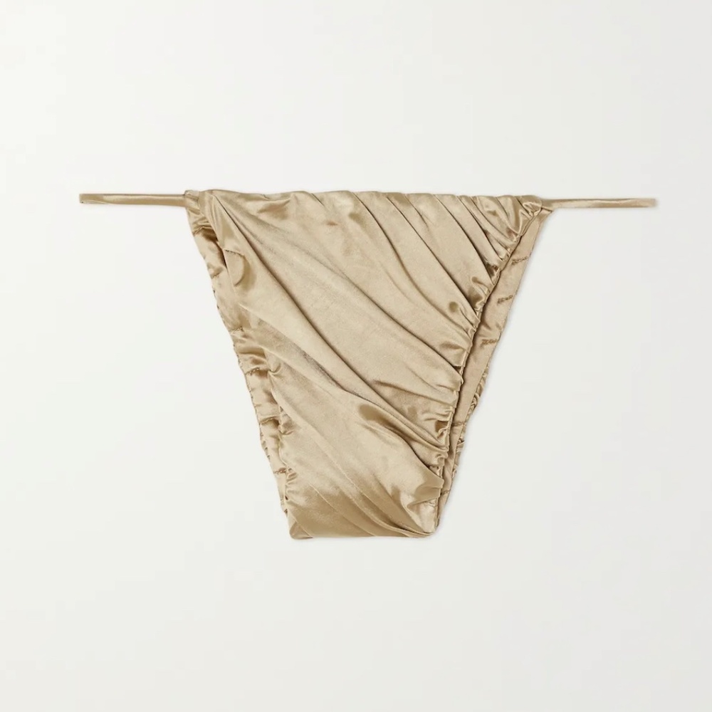 ISA BOULDER Gold Flash ruched stretch-satin bikini briefs Medium NEW